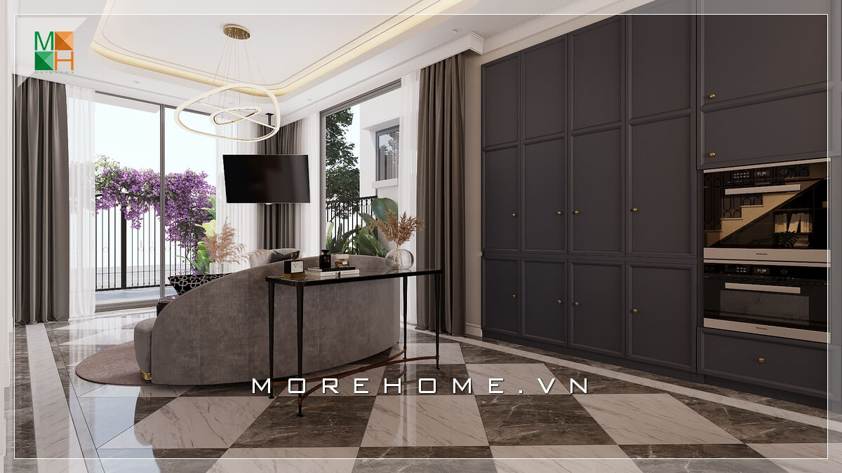 Ánh sáng trong thiết kế nội thất rất quan trọng. Hãy tận dụng nguồn ánh sáng tự nhiên để tạo nên không gian sáng sủa, không khí thoải mái cho phòng khách. Có thể thay thế cửa gỗ và tường thông thường bằng cửa kính để đón ánh sáng thiên nhiên cho phòng khách của bạn  Thiết kế nội thất phòng khách biệt thự