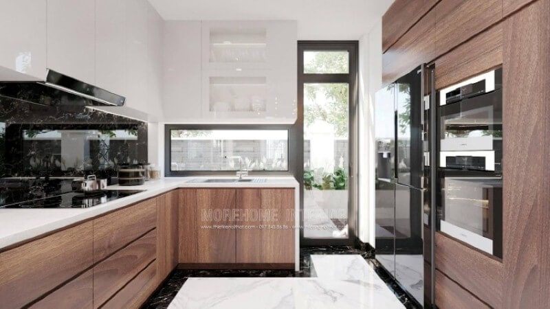 Có thể nói trong bố trí nội thất phòng bếp đặc biệt là biệt thự, nhà phố thì mặt bếp lại càng được chú trọng, các vật liệu dần đổi mới để đạt tới sự hoàn hảo, vì thế không thể thiếu sót chất liệu đá ốp bếp màu trắng kết hợp đá ốp bếp màu đen chỉ trắng vừa đẹp vừa sang như trong đây. Hiện nay, các dòng đá như đá nhân tạo LG, đá thạch anh hay đá nhân tạo LG,.. đều được Morestone thương hiệu thi công đá ốp bếp uy tín của Morehome sử dụng.