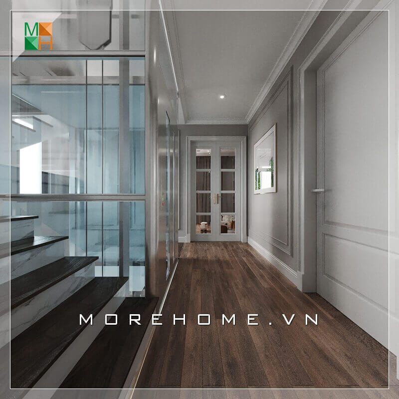 Thiết kế thang máy biệt thự vật liệu chính là kính giúp tạo cảm giác thoải mái và rộng rãi hơn.